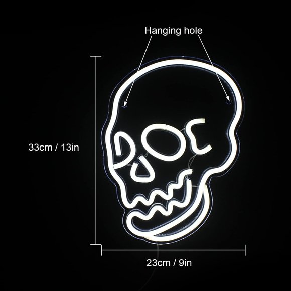 Neon White Skull Emo Goth Halloween Party Holiday Room Dorm Light LED Wall Decor - Picture 4 of 6